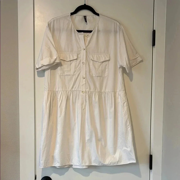 Zara Dresses & Skirts - Zara White Sundress with Cuffed Sleeves and Polo Collar